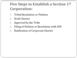 Click to View: 19. Five Steps to Establish a Section 17 Corporation: