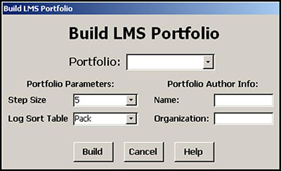 Figure 8-4: Use the Build LMS Portfolio dialog box to finish creating your LMS portfolio.