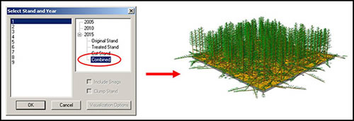 Figure 9-12: After a treatment you can view the original stand, what was cut, what was left, or a combined view.