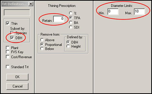 Figure 9-14: You can also choose to remove trees only within a certain diameter range.
