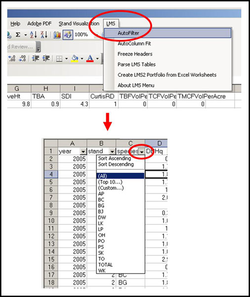 Figure 9-2: A new LMS menu item in Excel will allow you to filter your tables.