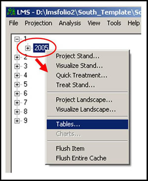 Figure 9-3: You can right-click a year under each stand for easy access to tables and other features.