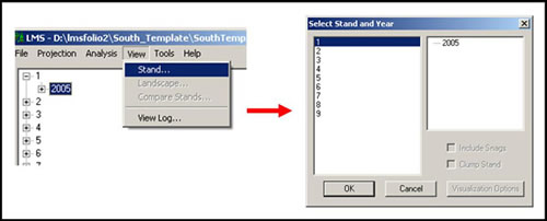 Figure 9-5: From the View menu in LMS, you can create an image of a selected stand in a selected year.